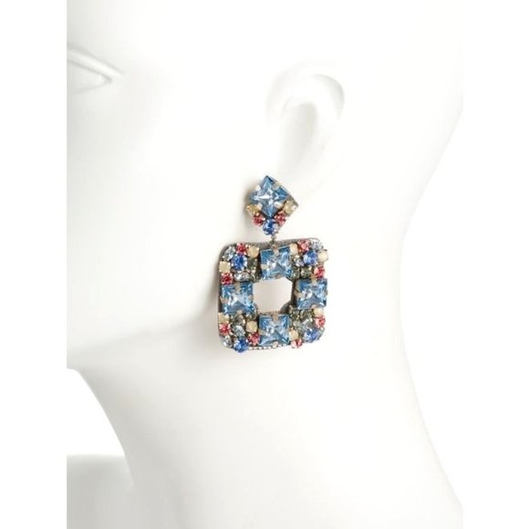 Deepa Gurnani Earrings Chandelier Blue Crytal Beaded Stones Jazlyn Cocktail - Picture 10 of 10